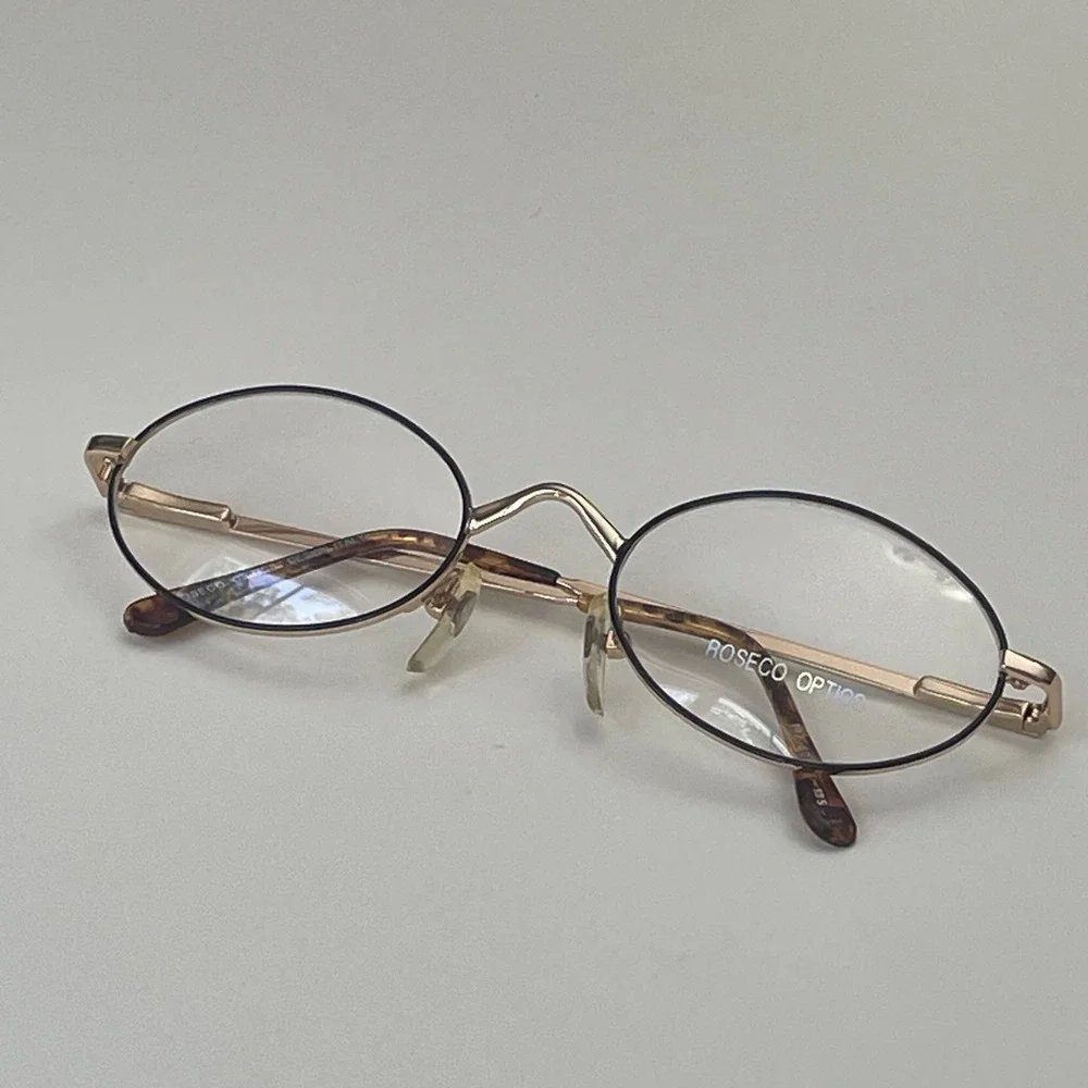 Roseco Optics Oval Gold Metal Eyeglass Frames‎ Tortoise Tips Italy Design 107